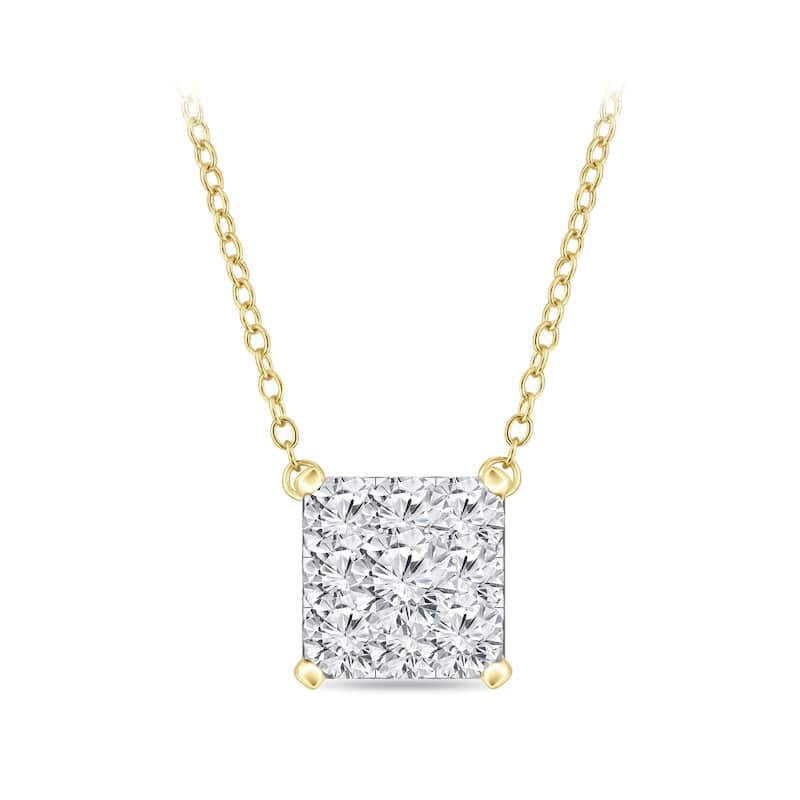 14k Gold Square Shaped 1/4ct TDW Pave Diamond Necklace by Auriya (H-I, I1-I2)
