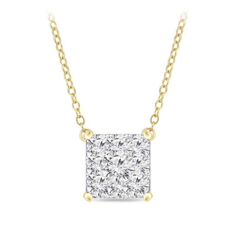 14k Gold Square Shaped 3/4ct TDW Pave Diamond Necklace by Auriya (H-I, I1-I2)
