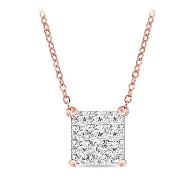 14k Gold Square Shaped 3/4ct TDW Pave Diamond Necklace by Auriya (H-I, I1-I2)