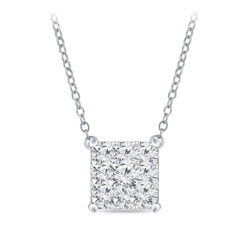 14k Gold Square Shaped 3/4ct TDW Pave Diamond Necklace by Auriya (H-I, I1-I2)