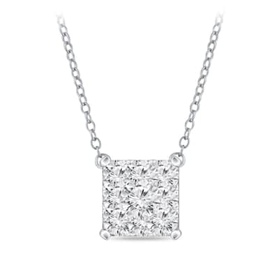 14k Gold Square Shaped 3/4ct TDW Pave Diamond Necklace by Auriya (H-I, I1-I2)