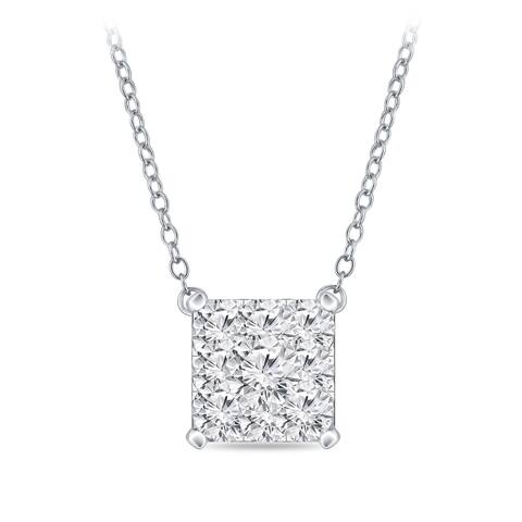 14k Gold Square Shaped 3/4ct TDW Pave Diamond Necklace by Auriya