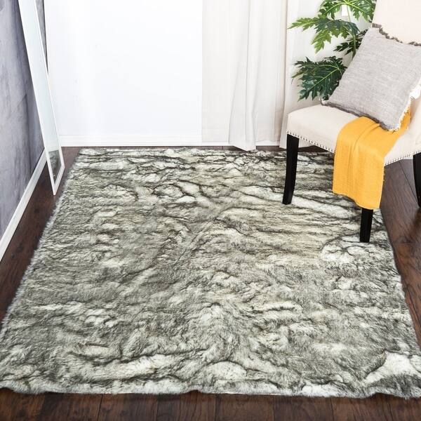 Grey Fluffy Soft Thick Warm Faux Sheepskin Area Rug For Bedroom Home