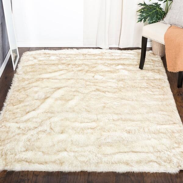 White Fluffy Soft Thick Warm Faux Sheepskin Area Rug For Bedroom Home