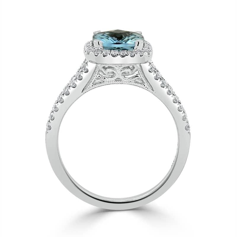 Auriya 1ct Cushion-cut Fancy Cushion-cut Aquamarine and 3/8ctw Halo Diamond Engagement Ring 14kt Gold