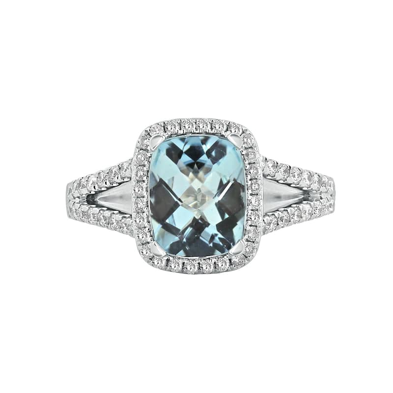 Auriya 1ct Cushion-cut Fancy Cushion-cut Aquamarine and 3/8ctw Halo Diamond Engagement Ring 14kt Gold