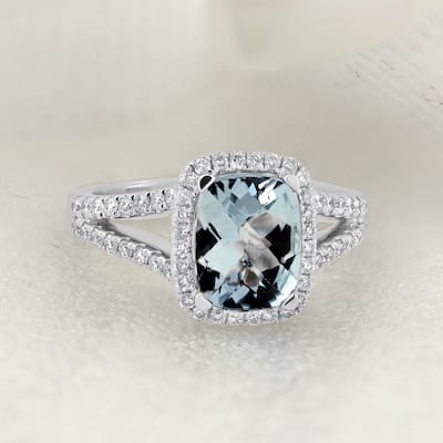 Auriya 1ct Cushion-cut Fancy Cushion-cut Aquamarine and 3/8ctw Halo Diamond Engagement Ring 14kt Gold