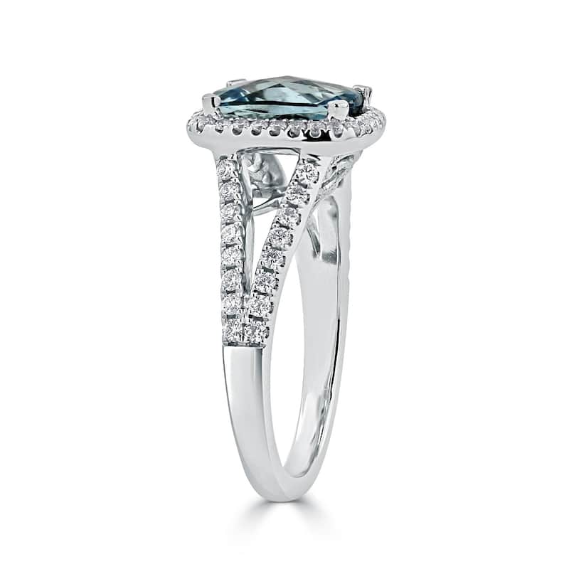 Auriya 1ct Cushion-cut Fancy Cushion-cut Aquamarine and 3/8ctw Halo Diamond Engagement Ring 14kt Gold