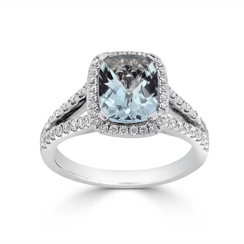 Auriya 1ct Cushion-cut Fancy Cushion-cut Aquamarine and 3/8ctw Halo Diamond Engagement Ring 14kt Gold