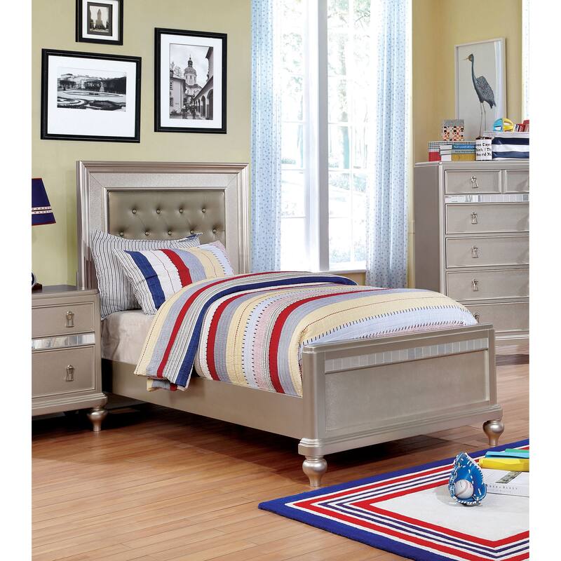 Gibson Transitional Faux Leather Padded Mirror Trim Panel Kid Bed by Silver Orchid