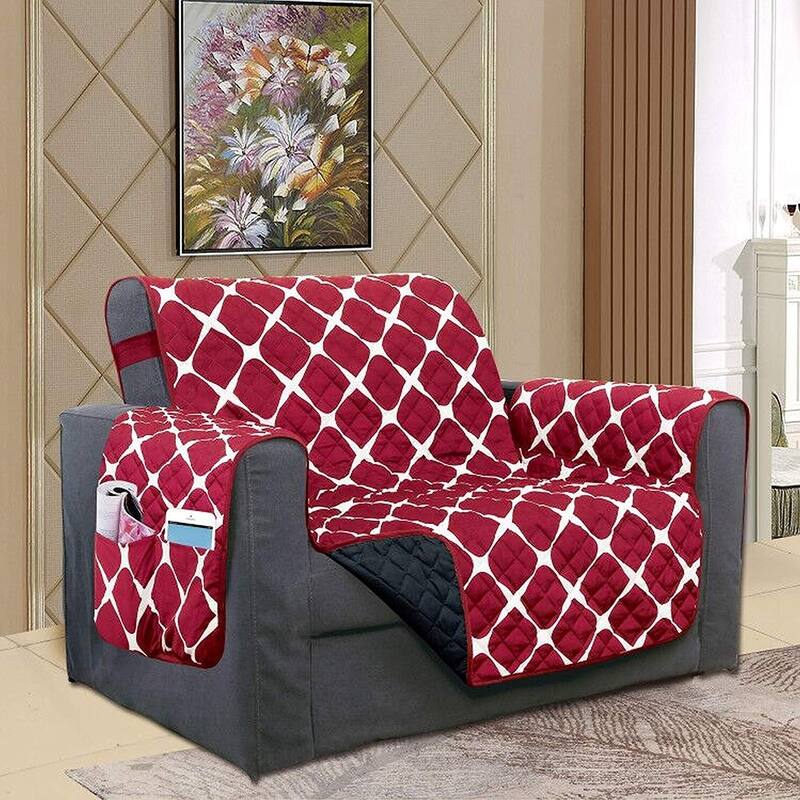Elegant Comfort 2-Tone Bloomingdale Pattern Quilted Chair Furniture Protector - burgundy - black