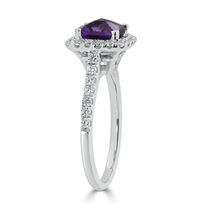 Auriya 3/4ct Cushion-cut Purple Amethyst and Halo Diamond Engagement Ring 1/2cttw 14k Gold