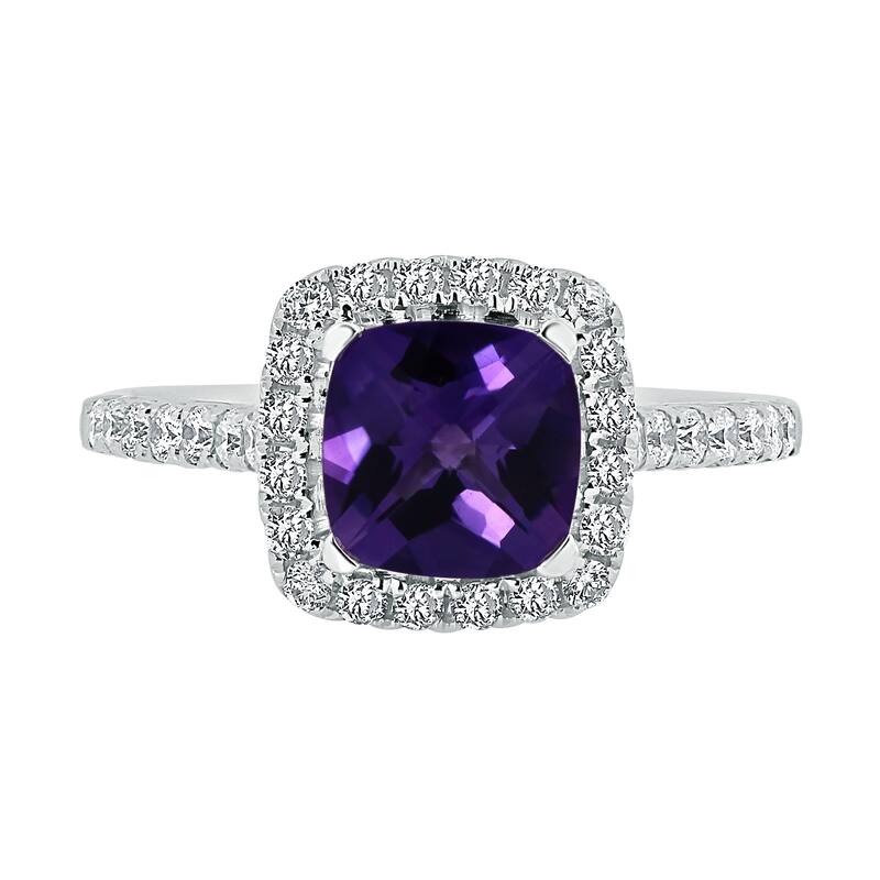 Auriya 3/4ct Cushion-cut Purple Amethyst and Halo Diamond Engagement Ring 1/2cttw 14k Gold