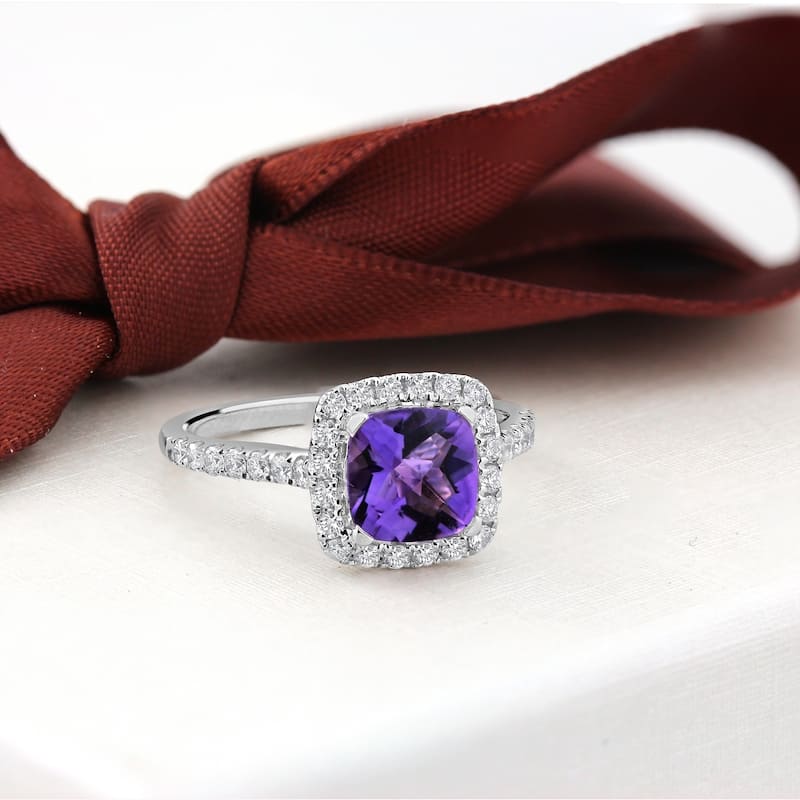 Auriya 3/4ct Cushion-cut Purple Amethyst and Halo Diamond Engagement Ring 1/2cttw 14k Gold