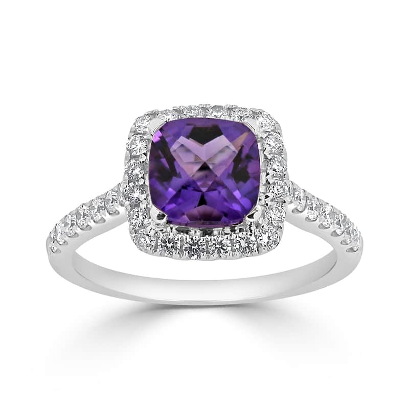 Auriya 3/4ct Cushion-cut Purple Amethyst and Halo Diamond Engagement Ring 1/2cttw 14k Gold