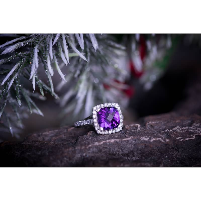 Auriya 3/4ct Cushion-cut Purple Amethyst and Halo Diamond Engagement Ring 1/2cttw 14k Gold