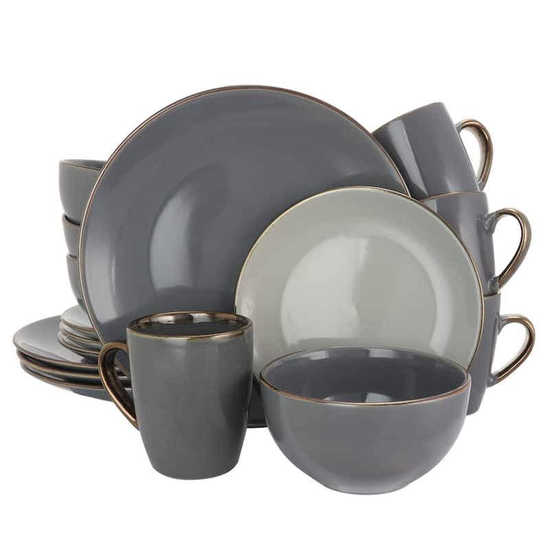 Elama Tahitian Grand 16 Piece Luxurious Stoneware Dinnerware Set in Stone/Slate