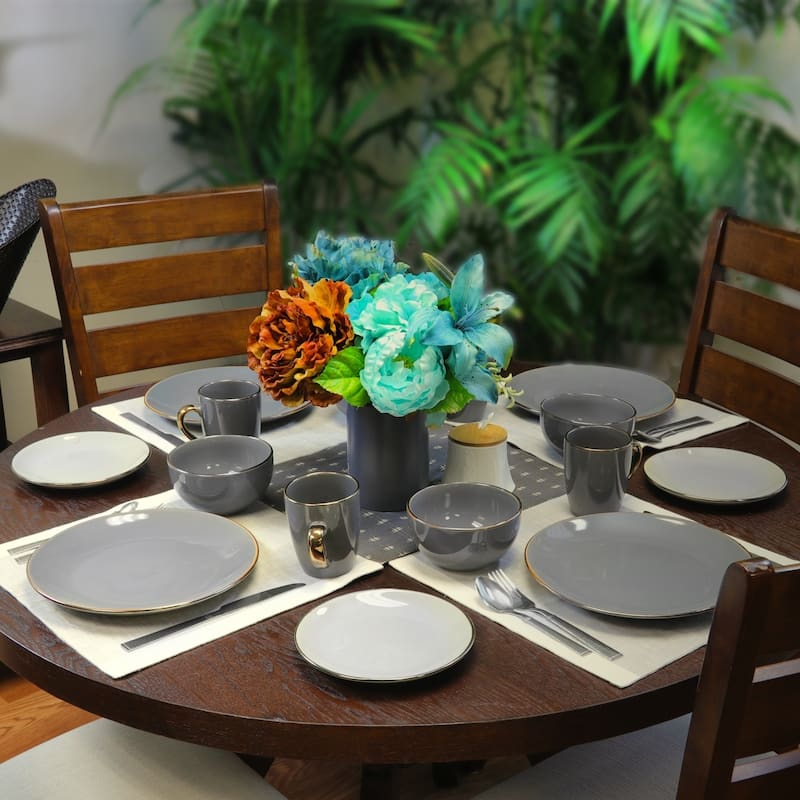 Elama Tahitian Grand 16 Piece Luxurious Stoneware Dinnerware Set in Stone/Slate