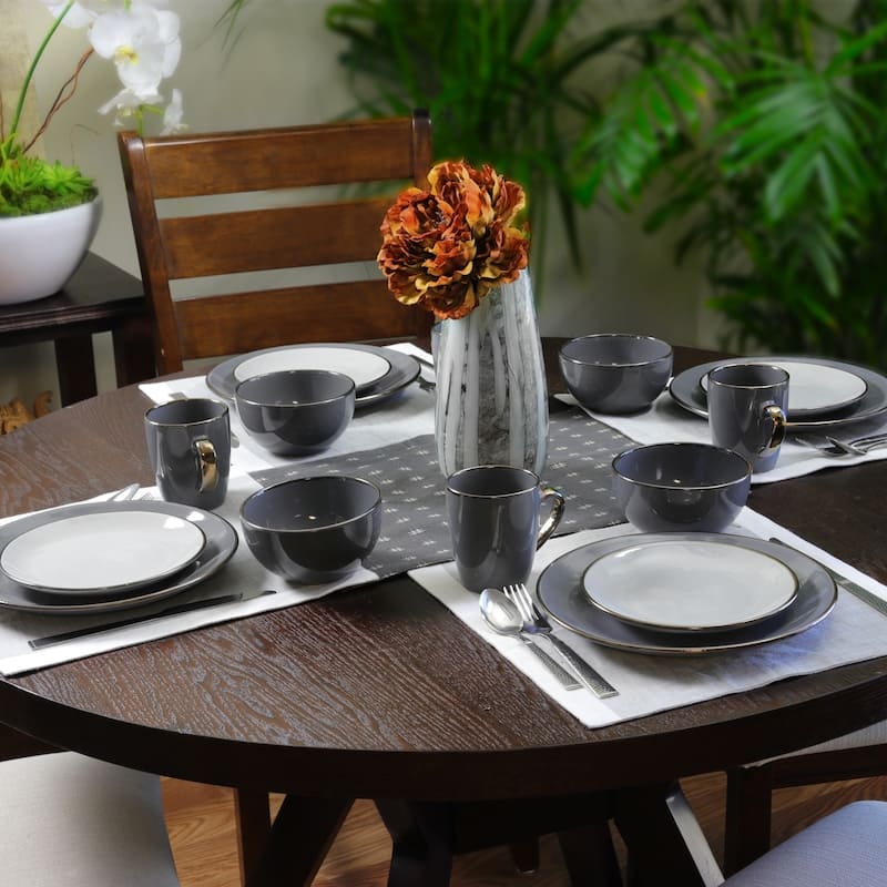 Elama Tahitian Grand 16 Piece Luxurious Stoneware Dinnerware Set in Stone/Slate