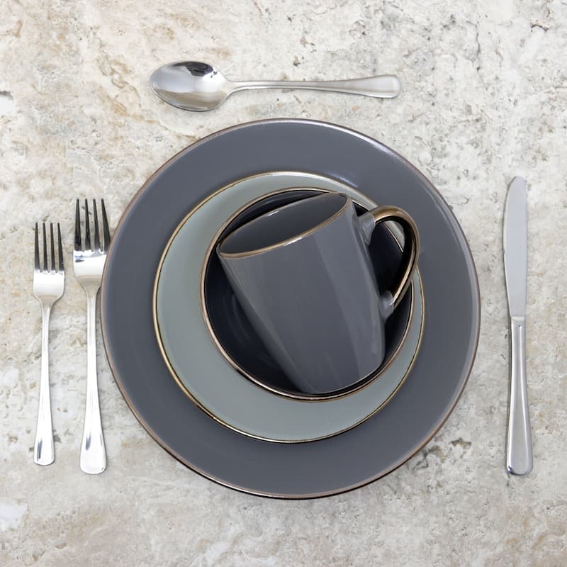 Elama Tahitian Grand 16 Piece Luxurious Stoneware Dinnerware Set in Stone/Slate