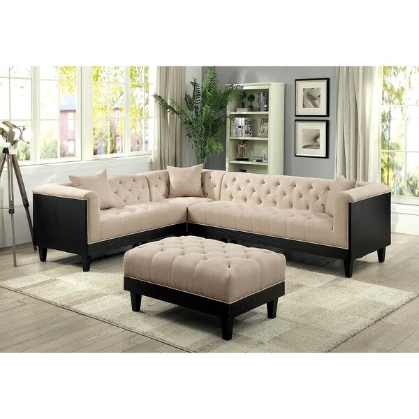 Patras Transitional Sectional Sofa Set in Beige Linen-like Fabric