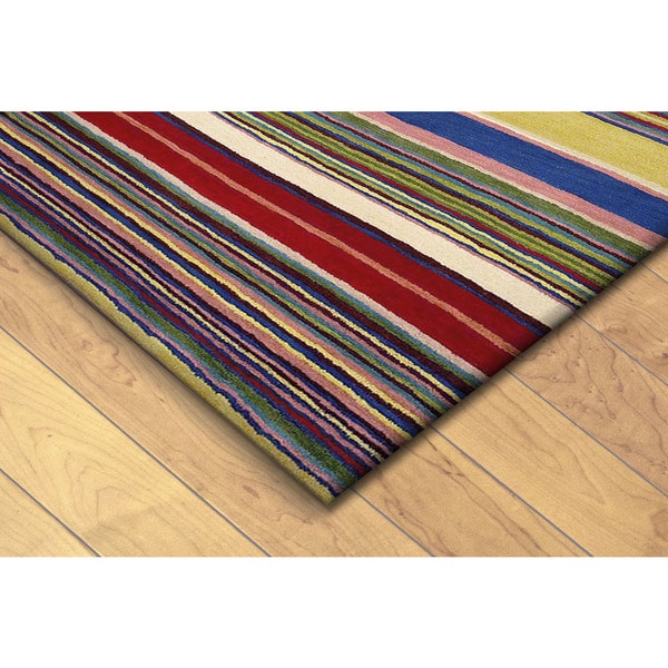 Hand-tufted Inca Stripes Red/ Multi Wool Rug (3'5 x 5'5)
