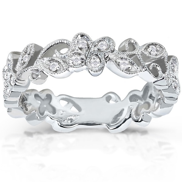 Annello by Kobelli 14k White Gold 1/5ct TDW Floral Diamond Band