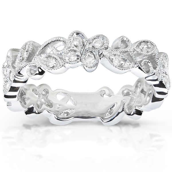 Annello 14k White Gold 1/5ct TDW Floral Diamond Band (H I, I1 I2) Annello Diamond Rings