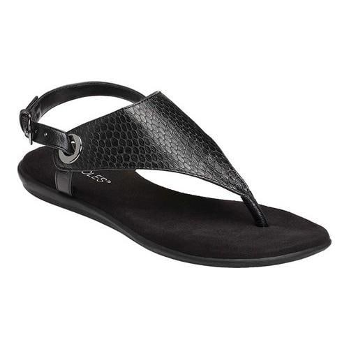Women's Aerosoles Conchlusion Sandal Black Exotic Snake Embossed Faux Leather