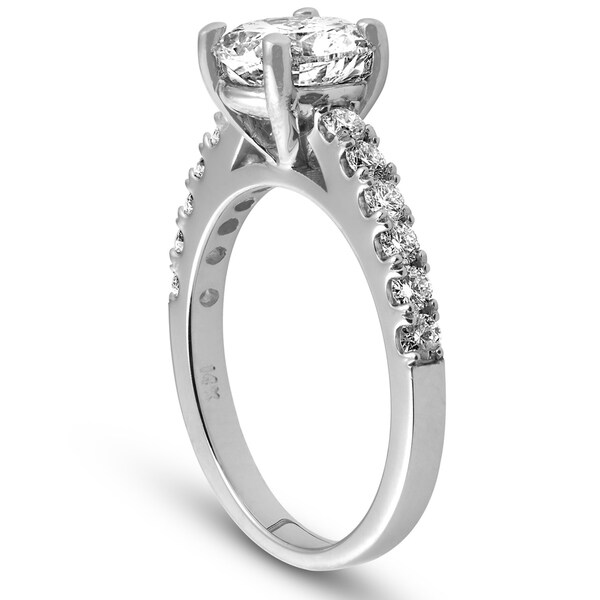 Certified 2.10Ct Round White Diamond Engagement Wedding Ring 14K White Gold