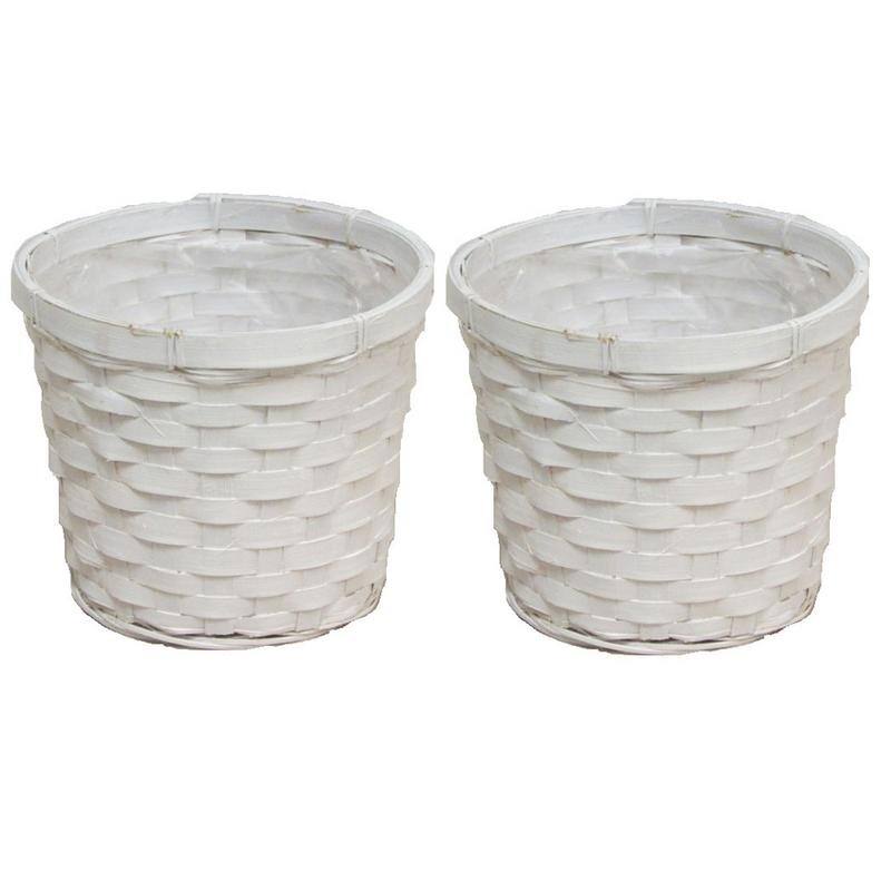 2 Pcs White bamboo 6" pot w/ soft liner
