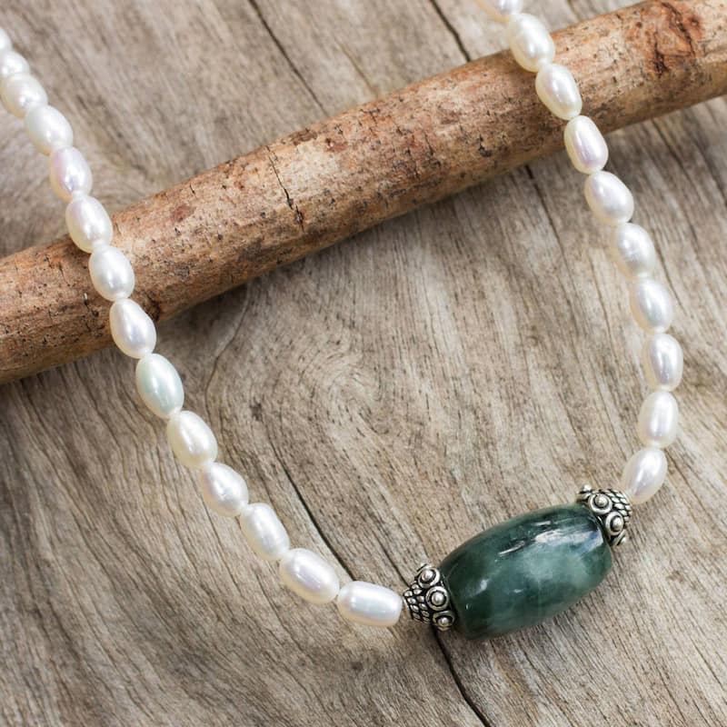 Purity and Love Pearl and Jade Necklace