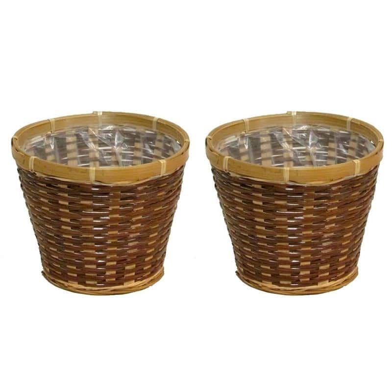 2 Pcs Natural two toned 6" bamboo pot w/ soft liner