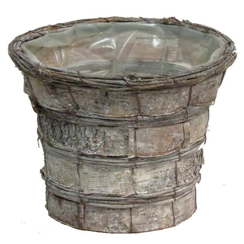 Grey Rustic Birch Tree Bark Pot w/ Soft Liner - 7.5 x 7.5 x 6