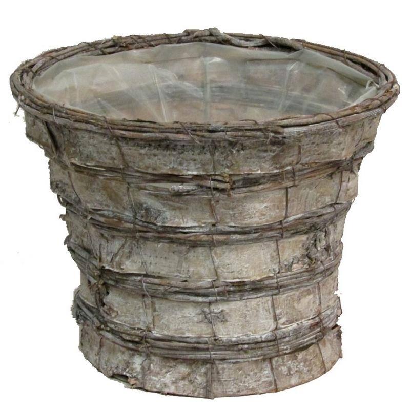 Grey Rustic Birch Tree Bark Pot w/ Soft Liner