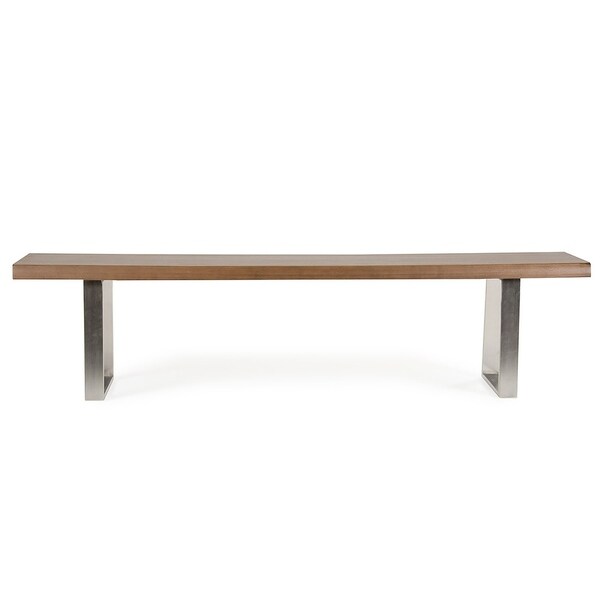HomeRoots Furniture Modern Walnut Veneer Finish Dining Bench with Stainless Steel Legs
