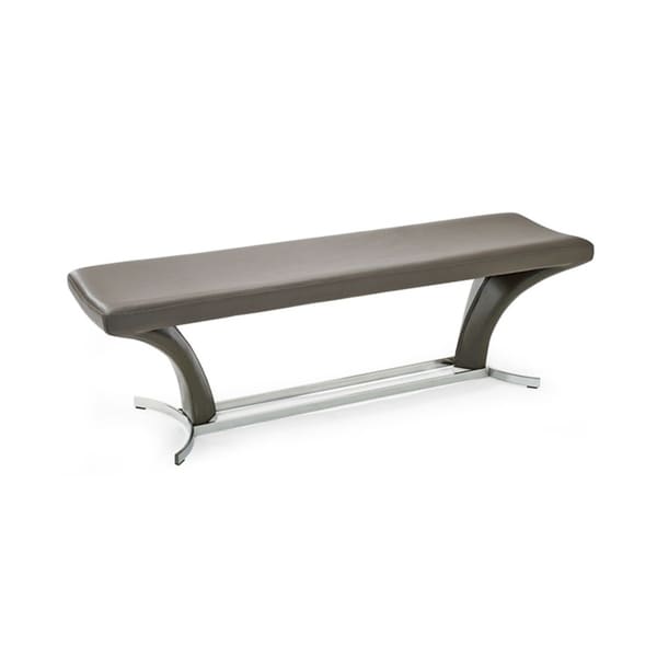 HomeRoots Furniture Modern Grey Upholstered Leatherette Dining Bench with Brushed Stainless Steel Base