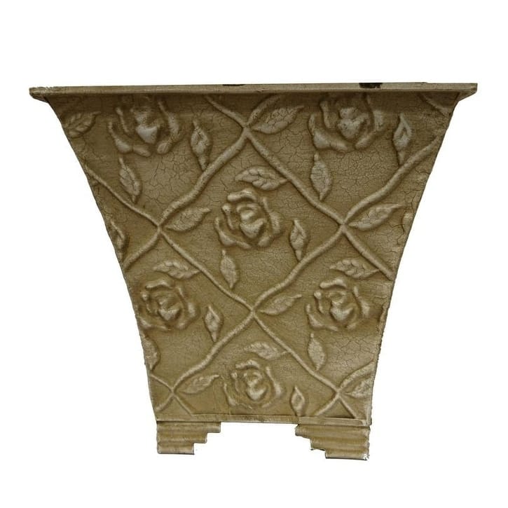 7" floral design tin pot planter w/ hard liner - Off-White