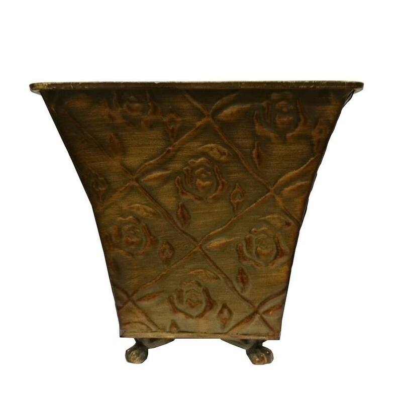 7" floral design tin pot planter w/ hard liner