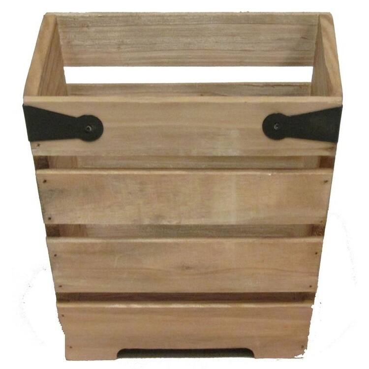 Natural wood 6" create style pot with metal corner design