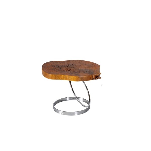 HomeRoots Furniture 15"H Modern Live Edge Wood End Table with Chrome Base