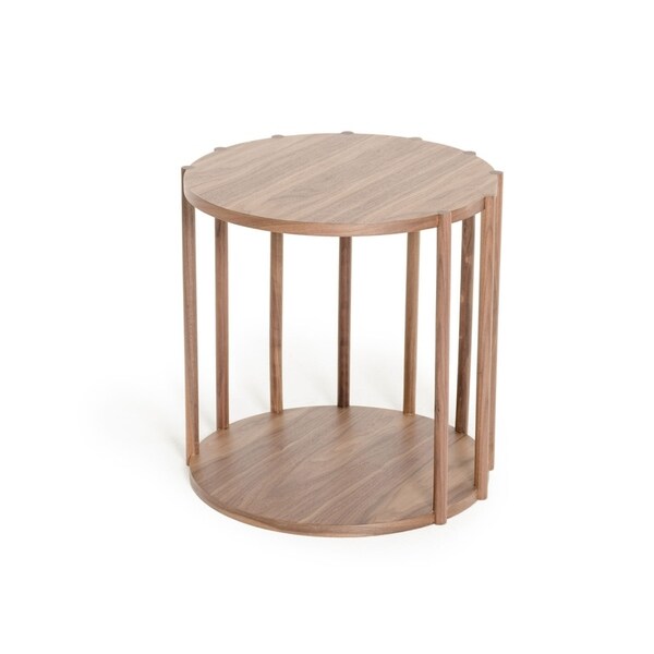 HomeRoots Furniture 18"D Modern Walnut Veneer Finish End Table with Wood Spindles