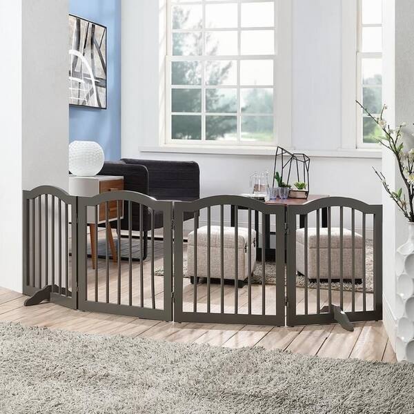 Indoor Freestanding Pet Gate Wooden Dog Gate W Arched Top By Unipaws As Is Item Overstock 27385376