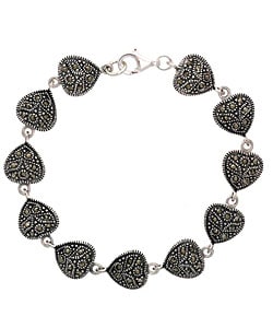 Glitzy Rocks Sterling Silver Marcasite Heart Bracelet On Glitzy Rocks Sterling Silver Marcasite Heart Bracelet
