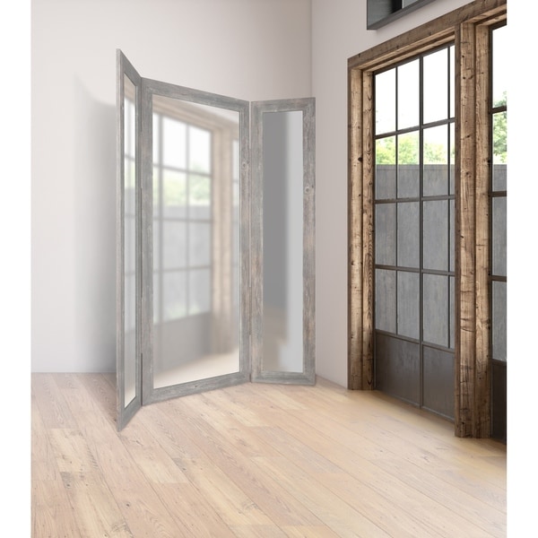 Modern Farmhouse Gray Barn Tri-Fold Dressing Mirror - gray barnwood - 64 x 71