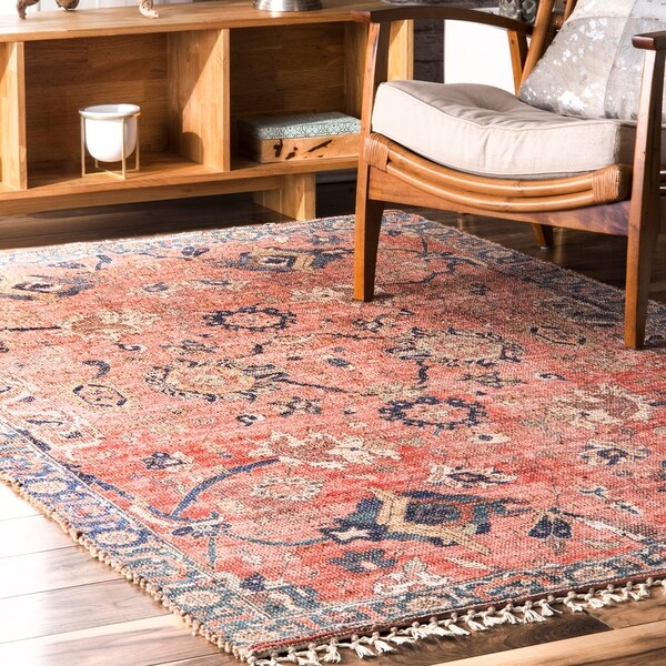 nuLOOM Multi Flatweave Handmade Lane Sunflower Ornamental Tassel Border Area Rug