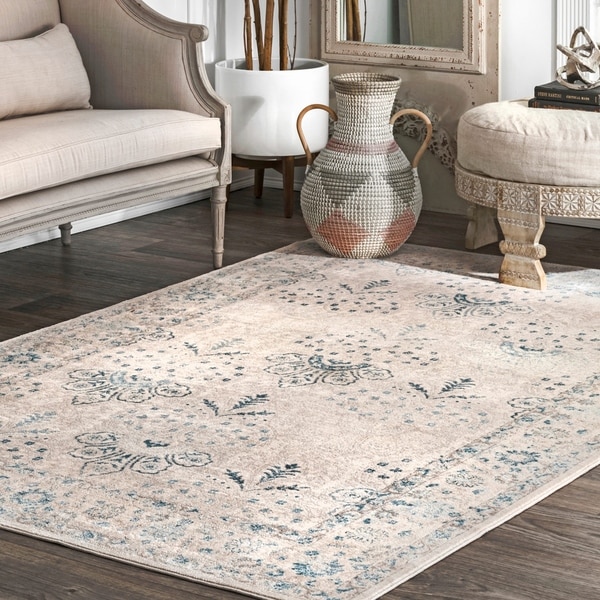 The Curated Nomad Bradford Beige Vintage Floral Blooming Area Rug