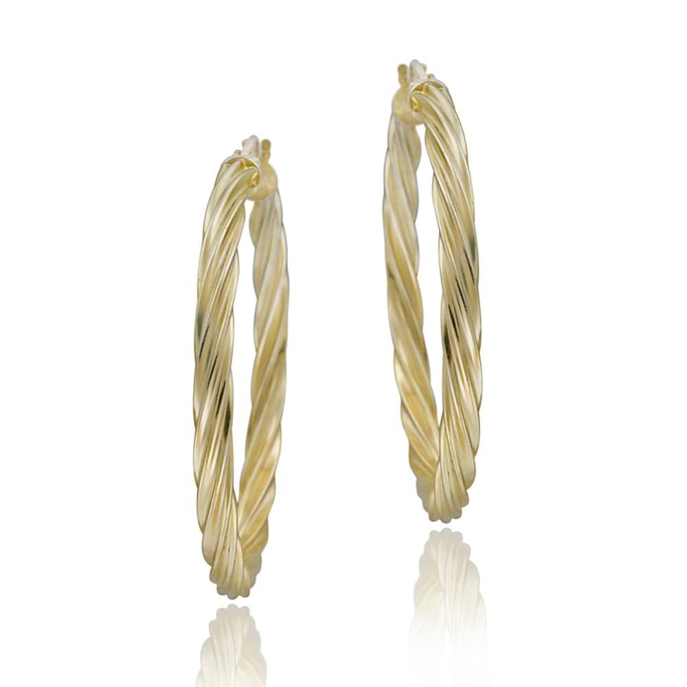 Shop Mondevio Gold Over Silver Corrugated Hoop Earrings - On Sale ...