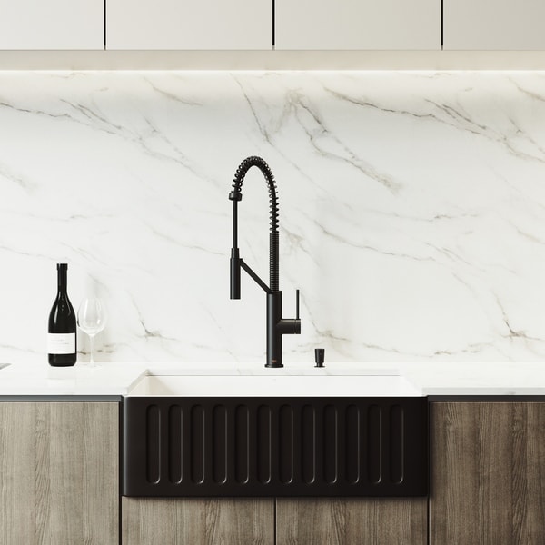 VIGO Black Kitchen Sink Set and Livingston Magnetic Kitchen Faucet