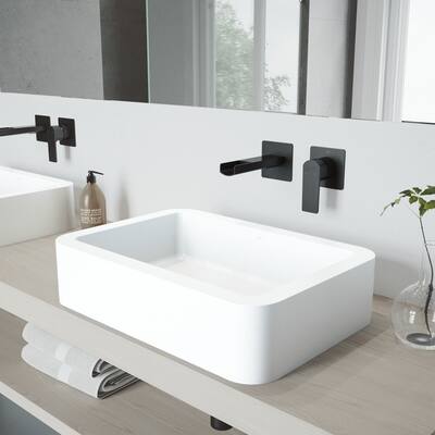 VIGO Petunia Vessel Bathroom Sink Set with Atticus Wall Mount Faucet